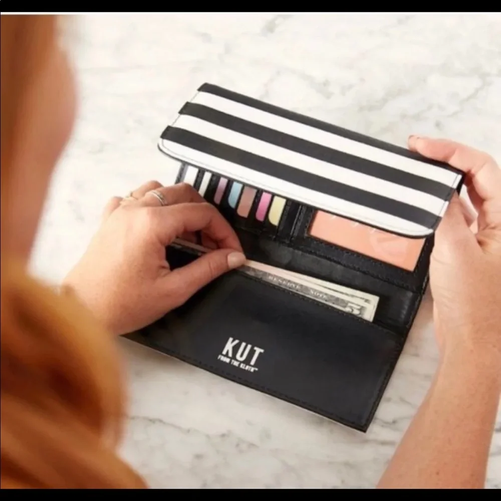 Kut from the Kloth black & white striped wallet NWT